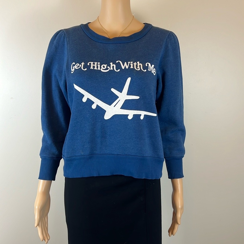 Wildfox Navy Blue 'Get High With Me' Plane Graphic Scoop Neck Sweatshirt Rare